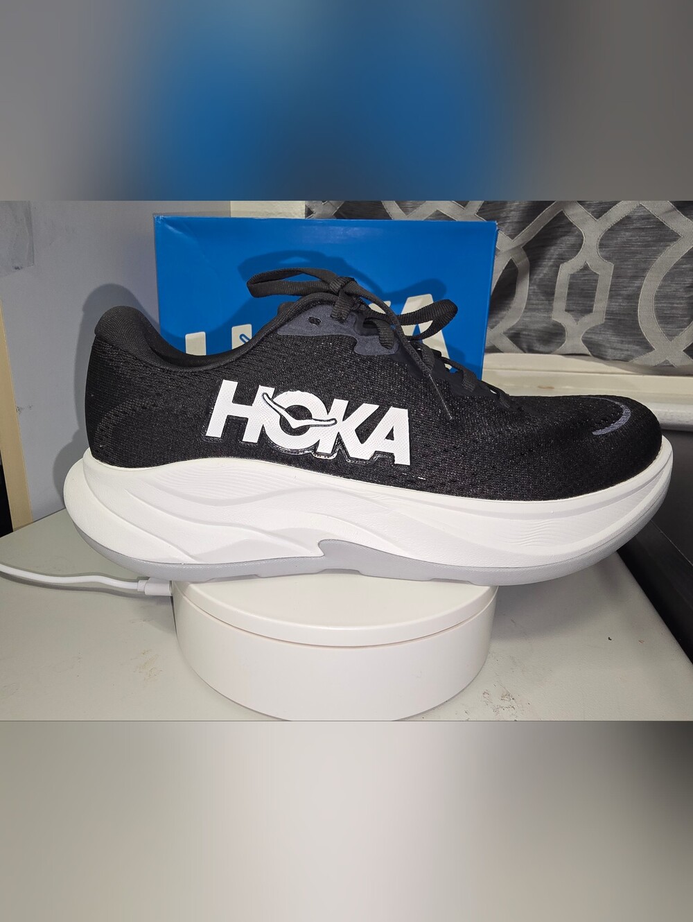 Hoka Womens Black and White Athletic Running Shoe